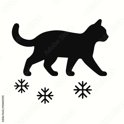 very simple flat and single minimalist Frozen Cat Step Silhouettes in black on a white background