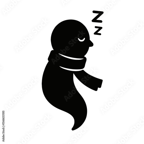 very simple flat and single minimalist Sleepy Scarf Spirit Silhouettes in black on a white background