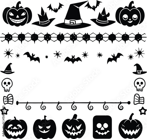 happy Halloween text and banner design and elements design  or ribbon set vector and illustration