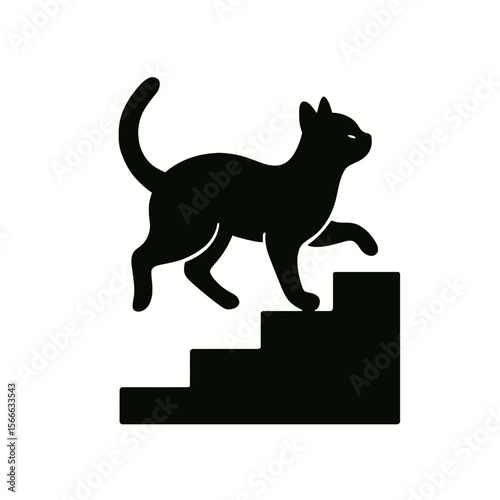 very simple flat and single minimalist Dancing Cat Step Silhouettes in black on a white background
