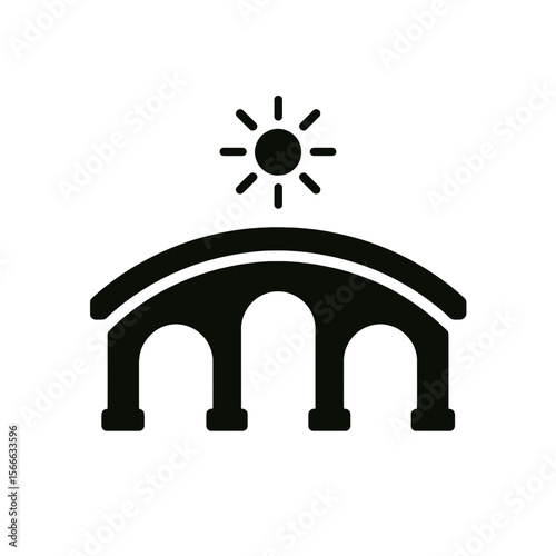 very simple flat and single minimalist Glowing Bridge Silhouettes in black on a white background