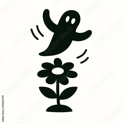 very simple flat and single minimalist Soaring Flower Spirit Silhouettes in black on a white background