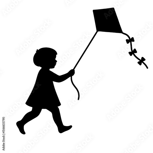 very simple flat and single minimalist Soaring Kite Step Silhouettes in black on a white background