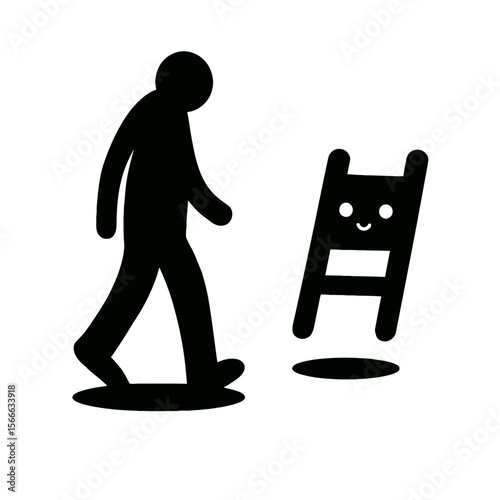 very simple flat and single minimalist Resting Ladder Spirit Silhouettes in black on a white background