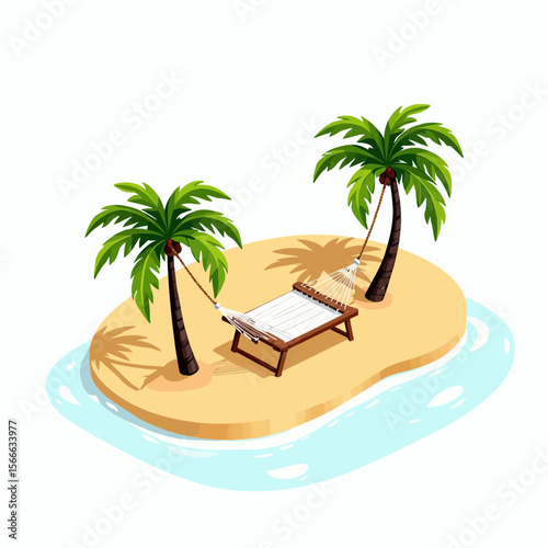 Tropical island with hammock and palm trees by the beach  