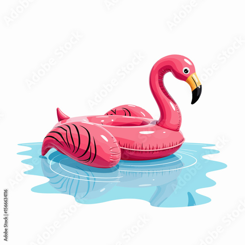 Pink flamingo inflatable pool float on water surface  