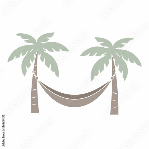 Hammock between two palm trees in a tropical illustration  