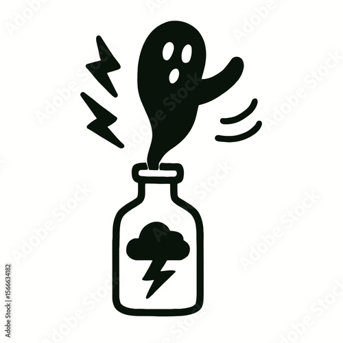very simple flat and single minimalist Stormy Bottle Spirit Silhouettes in black on a white background