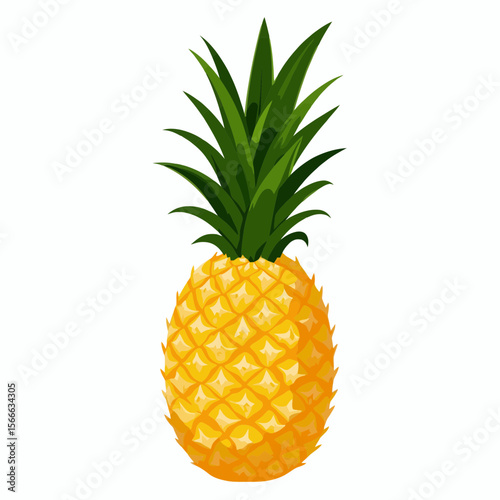Fresh ripe pineapple with green leaves on white background  