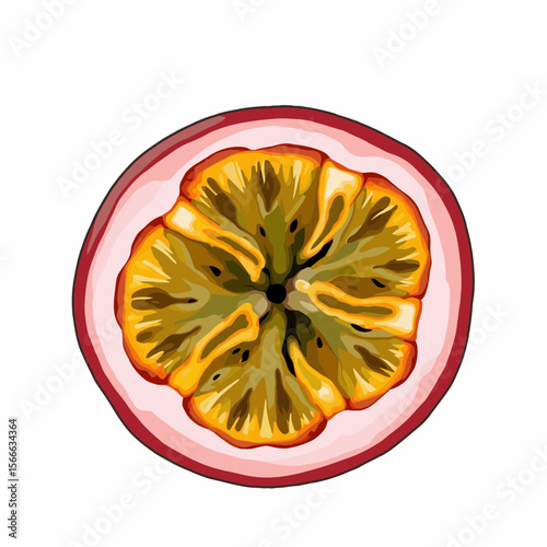 Sliced passion fruit on white background showing vibrant interior  