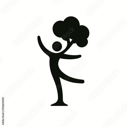 very simple flat and single minimalist Dancing Tree Silhouettes in black on a white background