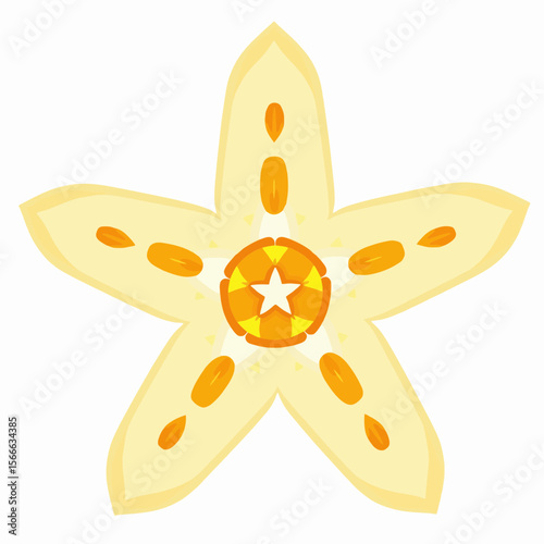 Star-shaped fruit slice with yellow and orange colors  