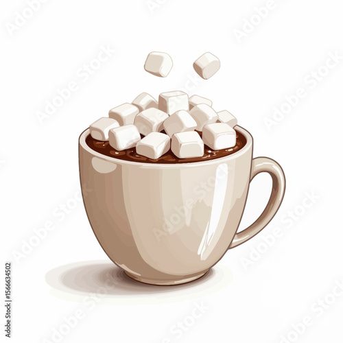 Hot chocolate mug with marshmallows on white background  