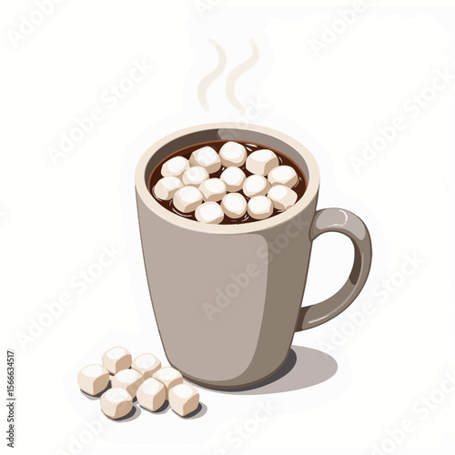Hot chocolate with marshmallows in mug on white background  