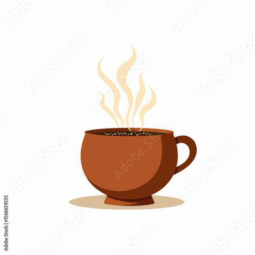 Hot cup of coffee with steam in minimalist flat design  