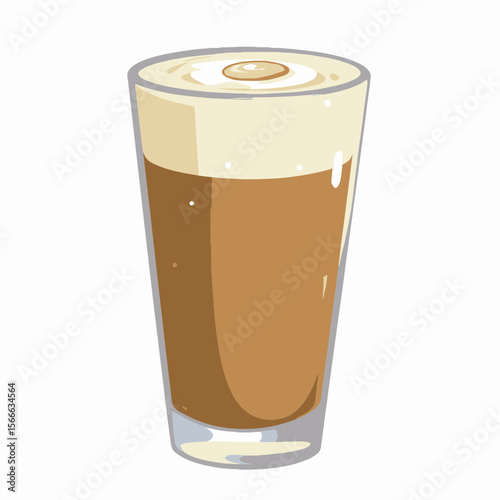 Glass of cold coffee topped with cream and froth   