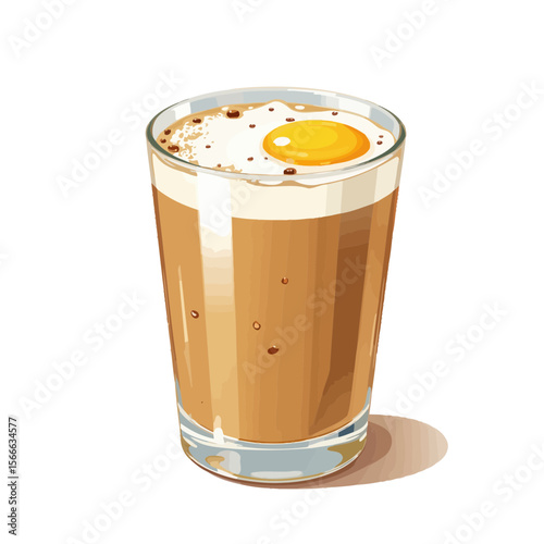 Glass of coffee with egg yolk and cream topping in minimal style  