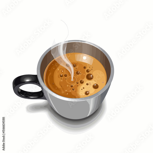 Hot coffee in a stainless steel cup with steam rising  