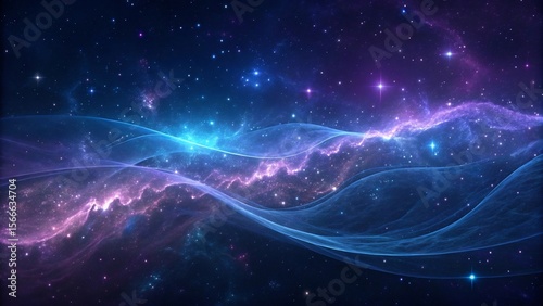 Abstract Cosmic Nebula Glowing Particles and Celestial Waves