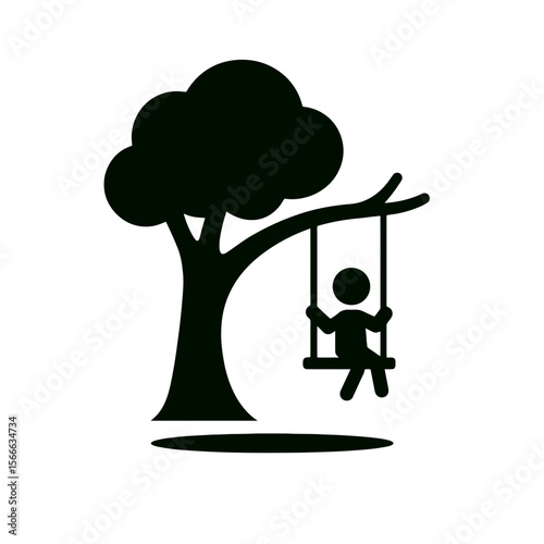 very simple flat and single minimalist Swinging Tree Silhouettes in black on a white background