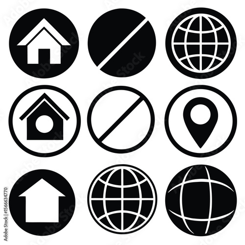 A set of globe icons, perfect for representing internet, global communication, or world travel concepts with various earth and planet symbols