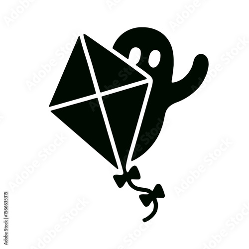 very simple flat and single minimalist Hidden Kite Spirit Silhouettes in black on a white background