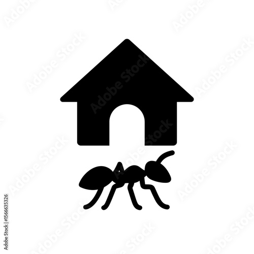 very simple flat and single minimalist Ants at Home Silhouettes in black on a white background