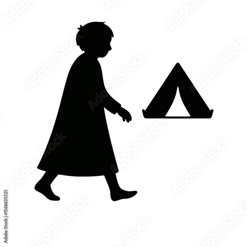 very simple flat and single minimalist Floating Tent Step Silhouettes in black on a white background