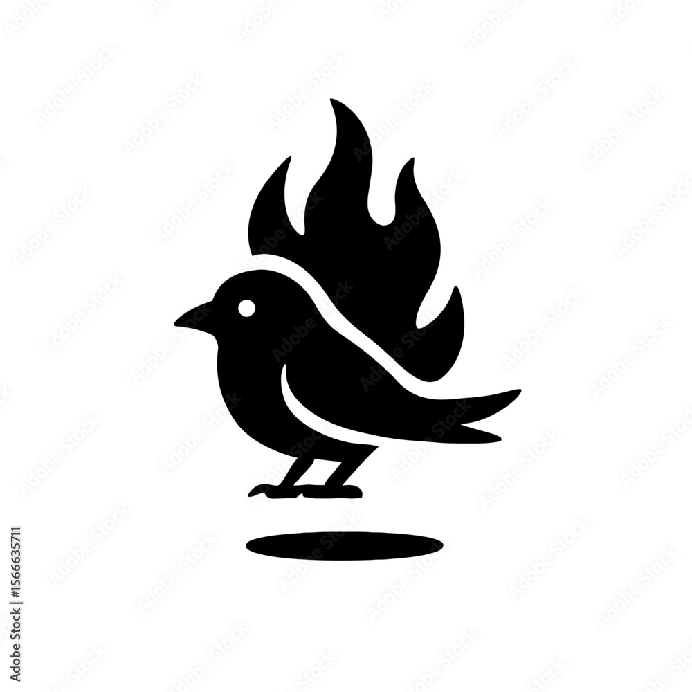 Fototapeta premium very simple flat and single minimalist Burning Bird Silhouettes in black on a white background
