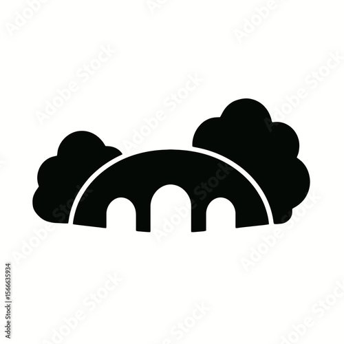 very simple flat and single minimalist Hidden Bridge Silhouettes in black on a white background