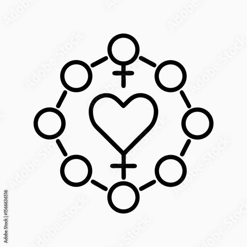 Feminine Symbol Design with Heart and Connected Circles for Gender Equality Awareness, Feminist Blogs, LGBTQ+ Content, and Social Media Campaigns  