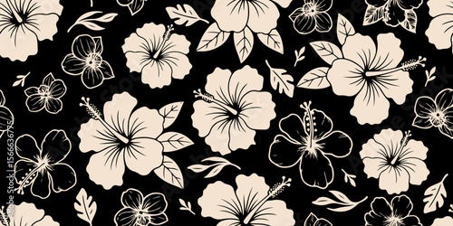 Aloha hibiscus flower Hawaiian tropical seamless pattern. nature floral abstract back ground. for fabric, textiles, clothing, wrapping paper, cover, banner, home decor, abstract backgrounds.