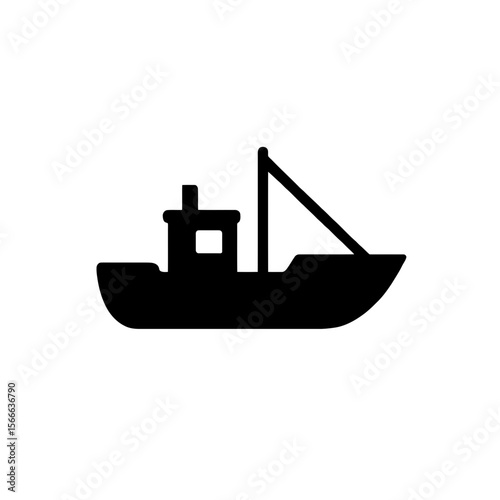 very simple flat and single minimalist Fishing Boat Silhouettes in black on a white background