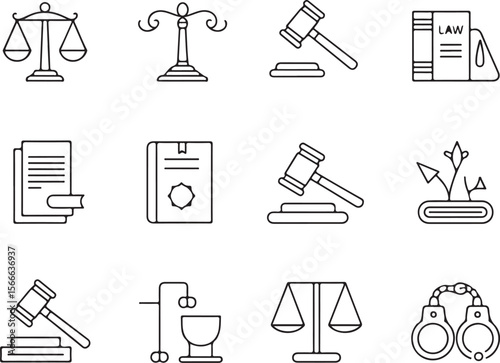 Legal Line Icons Set | Law Firm, Contract, Gavel, Balance Symbols

