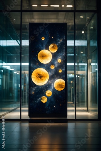 Wallpaper Mural Modern office building interior with space themed art display and glass windows view Torontodigital.ca