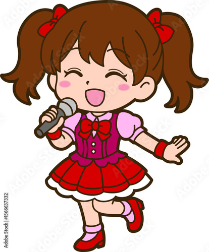 歌っているアイドルの女の子のイラスト（Illustration of a singing idol girl）
