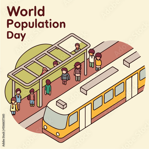 Crowded Transport Illustration – Buses, trains full of tiny human figures  world population day