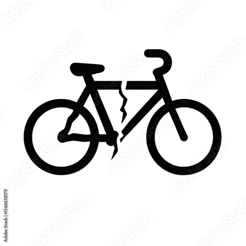 very simple flat and single minimalist Cracked Bicycle Silhouettes in black on a white background