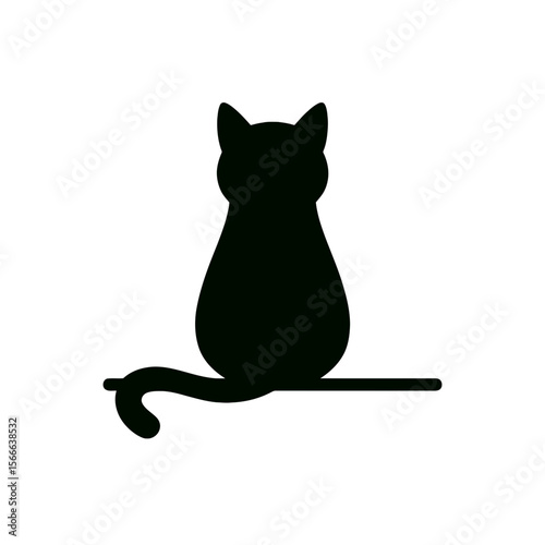 very simple flat and single minimalist Lonely Cat Silhouettes in black on a white background