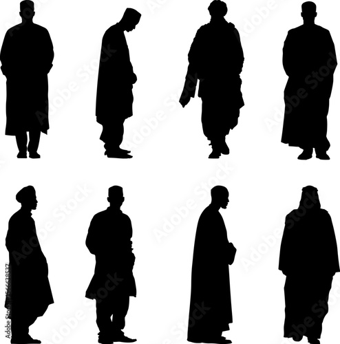 Set silhouettes of Arab man isolated on transparent background. Vector illustration