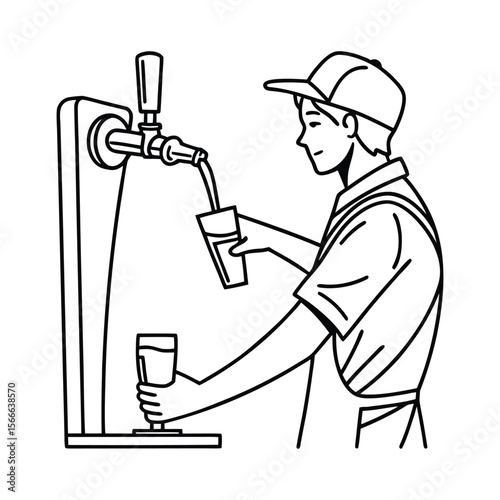 Bartender pouring beverage from tap into glass vector