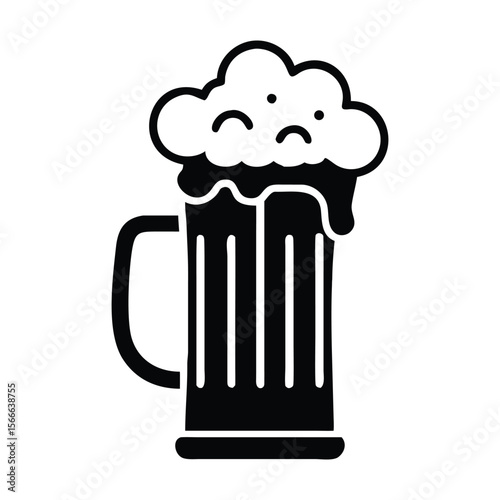 Frothy beer mug with overflowing foam drink beverage