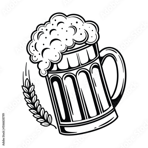 Frothy Beer Mug With Wheat Stalk foam bubbles