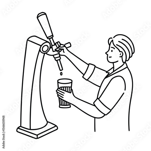 Person pouring drink from tap into glass vector