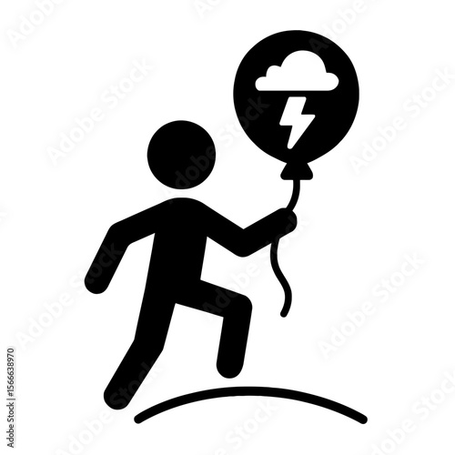 very simple flat and single minimalist Stormy Balloon Step Silhouettes in black on a white background