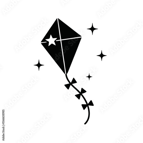 very simple flat and single minimalist Twinkling Kite Silhouettes in black on a white background
