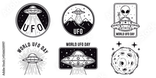 UFO and World UFO Day Vector Emblems.
