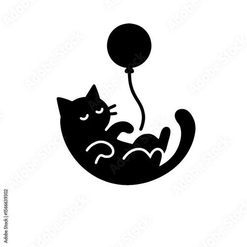 very simple flat and single minimalist Floating Cat Silhouettes in black on a white background