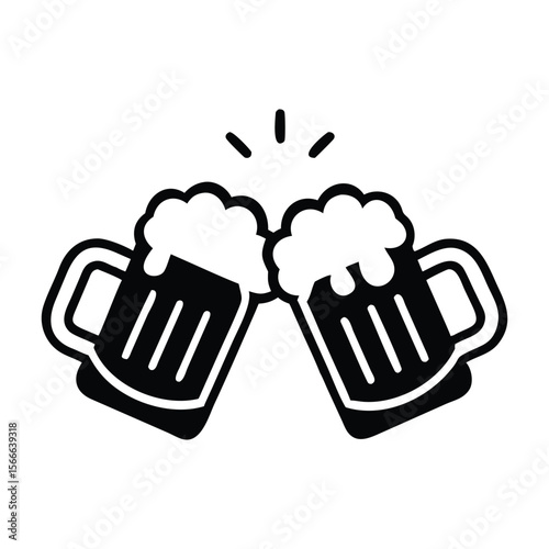 Two frothy beer mugs clinking together toast celebration