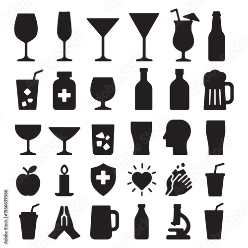 Various drinkware and icons glass bottle